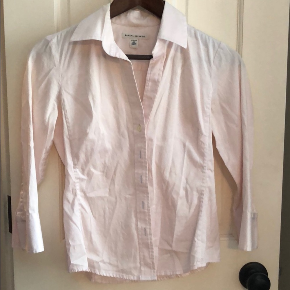 LADIES BANANA REPUBLIC VINTAGE PINK DISTRESSED 3/4 SLEEVE BUTTON-DOWN - XS